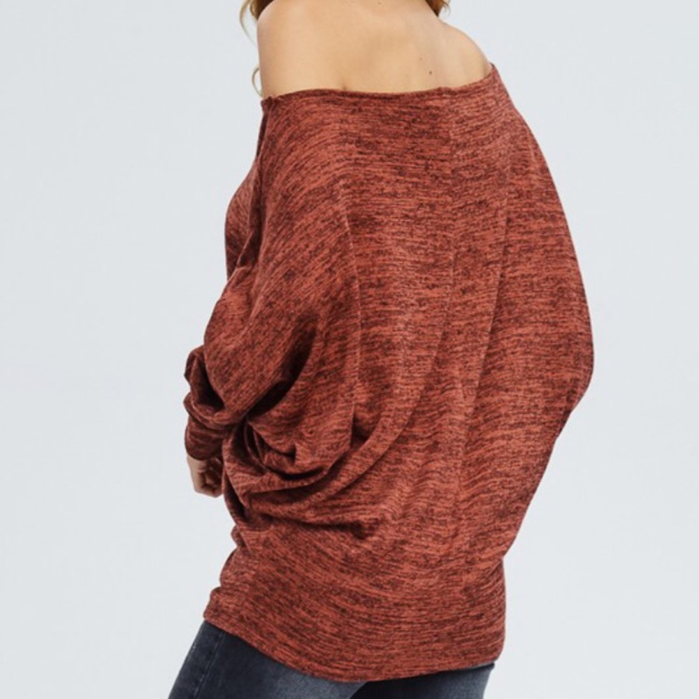 Rust Dolman Off The Shoulder Soft Sweater - Picture 3 of 3